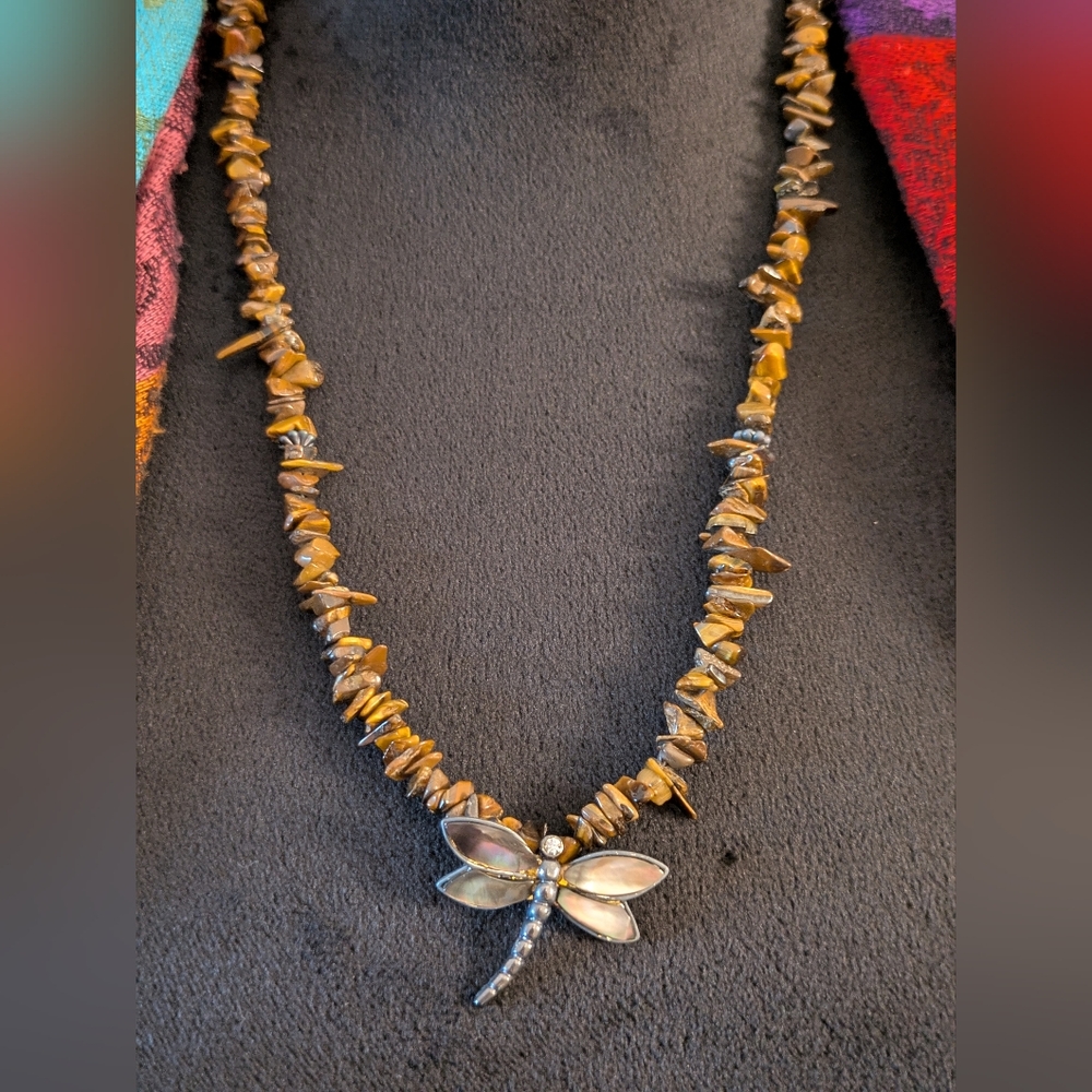 Tiger's Eye Necklace with Dragonfly Pendant & Bracelet